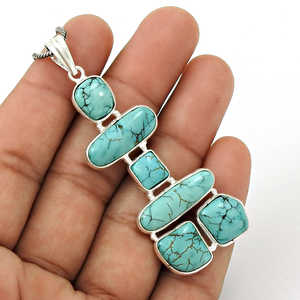 925 Sterling Silver Natural Turquoise Gemstone Inukshuk Pendant Fashionable Collection For <b>Girls</b> Perfect For Parties And Wedding - Product Image 2