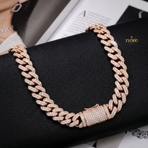 สร้อยคอฮิปฮอปแบบ Cuban Link ชุบทองคำชมพู 14K ประดับเพชร Moissanite เกรด VVS - Product Image 1