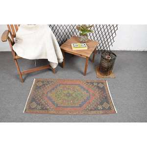 Alfombra de retazos de lana marrón verde rústica 1,8X3,6 pies patrón de rompecabezas rectangular abstracto para dormitorio de adolescentes pasillo con respaldo de látex - Product Image 1