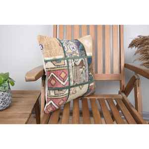 Luxury 16x16 Beige Kilim Patchwork Wool Pillow Woven Vintage <b>Fluffy</b> Patterns Portable for <b>Bedding</b> Rustic Design for Christmas - Product Image 2