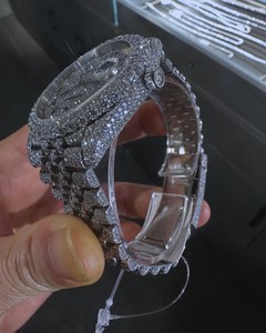 Montre analogique automatique de luxe en moissanite avec bracelet en acier inoxydable serti de pierres, mouvement Miyota, affichage du cadran en verre - Product Image 3