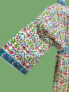 Robe kimono en coton imprimée à la main, grande taille US, pour femme, motif floral, peignoir léger, vêtement de détente, style bohème, pour la maison - Product Image 4