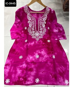 Georgette Bordado Trabajo Kurti Palazzo Sky Party Wear Set Mujeres Wear Fancy Tye-dye Print y Chikan Work Short Kurtis para mujeres - Product Image 1