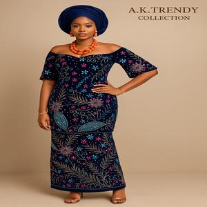 Envoltura George de terciopelo africano de alta calidad con tela de blusa bordada - Product Image 2