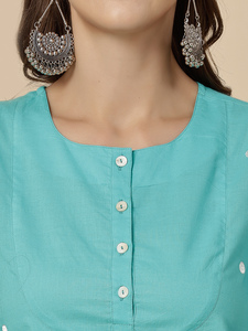 Conjunto de Kurta de Algodón Bordado con Cuello Redondo y Manga Tres Cuartos para Mujer, con Pantalones Palazzo, Elegante y Moderno, de Largo Corto - Product Image 6