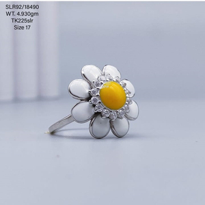 Cadeau de Noël 925 argent Sterling forme de tournesol émail Cz ensemble anneaux à la mode 4.93 gms fait à la main 925 bagues en argent Sterling - Product Image 1