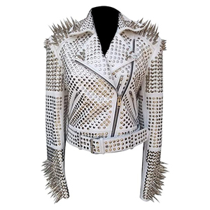 Women Solid Color Biker Leather <b>Jacket</b> With Front Zipper Customized Logo Waterproof Windproof Women Studdeds <b>Jackets</b> - Product Image 1