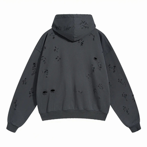 Chaqueta con capucha y cremallera personalizada Unisex al por mayor Vintage lavado ácido estampado desgastado 100% algodón polar invierno cremallera completa personalizable OEM - Product Image 5