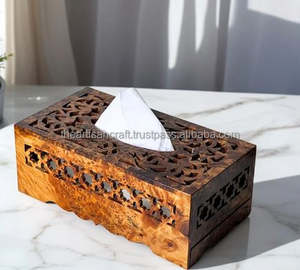 Caja de Madera Natural Tallada a Mano para Pañuelos, Diseño Artesanal Personalizado de Estilo Americano, Lujosa - Product Image 3