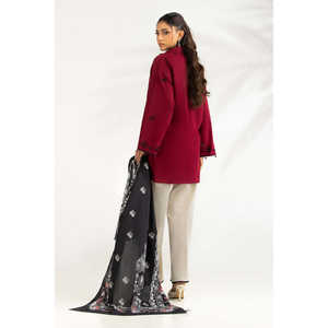 Ensemble de costume brodé en cambric 3 pièces pour femmes avec écharpe imprimée IPST-SCF-77402 - Product Image 3