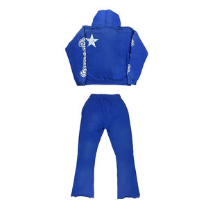 Venta al por mayor 100% algodón Casual ligero acampanado desgastado lavado ácido recortado chándal lavado con capucha y Joggers chándales - Product Image 3