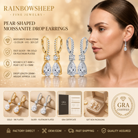 Boucles d'oreilles pendantes en forme de goutte d'eau S925 couleur D VVS 1,5 carat, plaquées or 18 carats et platine, en moissanite certifiée GRA