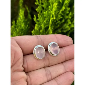 925 Silver Oval Rose Quartz <b>Stud</b> <b>Earrings</b> with Diamond Gold-Plated Rose Gold Trendy Cute Style for Engagement Wedding Party - Product Image 4
