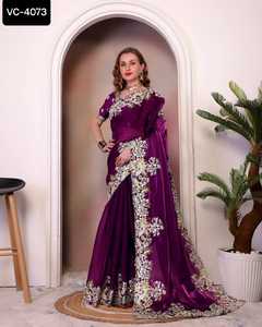 Nouveau concepteur femmes portent fantaisie mariage et Festival porter lourd Fauz Georgette Saree avec broderie travail vêtements de mariage Saree - Product Image 5