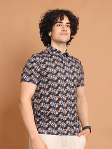 Media manga elegante para Camiseta con cuello Polo Cómoda ropa informal versátil Premium 100% algodón Digital impreso Bluebrown - Product Image 5