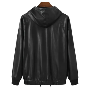 Sweat à capuche/pull-over en cuir personnalisé avec matériel en service OEM Sweat à capuche en cuir teint uni pour hommes à vendre - Product Image 5