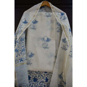 Elegante Vestido Indio Blue Lily para Mujer - Material de Seda Sin Coser para Salwar Kameez, Conjunto de Traje Chanderi con Estampado a Mano - Product Image 1