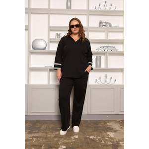 Pantalones de Punto Negros Básicos de Corte Holgado para Mujer, Tallas Grandes, Cómodos, Mezcla de Poliéster y Elastano para Uso Diario - Product Image 6