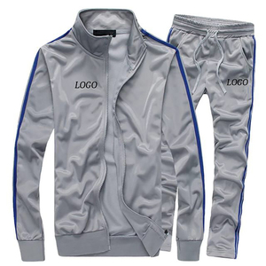 Nuevo chándal deportivo personalizado con cremallera, franjas laterales, color gris sólido y ecológico para hombre. - Product Image 1