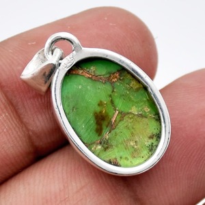 Pendentif solitaire fait main en pierre précieuse turquoise verte plaqué or, bijoux pour femmes, argent sterling 925, tendance - Product Image 3