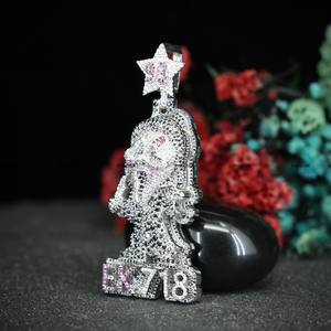 Collier pendentif en argent sterling 925 avec moissanite glacée, coupe ronde brillante, style dessin animé, pour hommes et femmes - Product Image 5