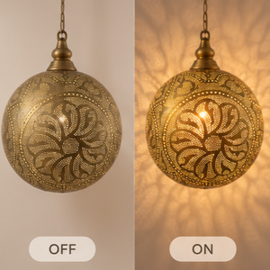 Lámpara Colgante Esférica Marroquí Hecha a Mano, con Diseño Floral y Estrellas Caladas, Color Personalizable - Product Image 3