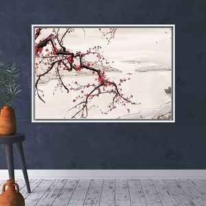 ภาพพิมพ์บนผ้าใบลายกิ่งซากุระ - ศิลปะธรรมชาติญี่ปุ่นอันเงียบสงบ,1P:กรอบสีขาว - Product Image 1