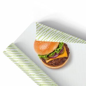 Papier alimentaire anti-graisse SOFT 40 Gr. Personnalisé en blanc avec fond blanc et logo semi-couleur - Product Image 1