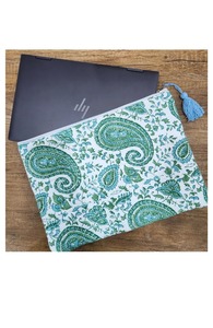 Green Cotton <b>Laptop</b> <b>Sleeve</b> Bag 15 Inch Vintage Modern Durable Block Printed Quilted Business Simple Waterproof Hand Office Daily - Product Image 2