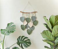 Tapiz de Pared Rectangular Vertical de Macramé Orgánico Hecho a Mano con Hojas Verdes, Decoración Boho para Cuarto de Niños, Arte Decorativo de Tela, Nuevo Modelo de Primavera