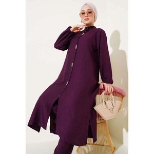 Túnica larga con adornos de piedra, conjunto de 2 piezas, violeta - Product Image 1