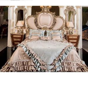 Special Queen Size Bed for Princess <b>Cottage</b> Traditional Carved Princess Bed with Side Table White Gold Bedroom <b>Furniture</b> - Product Image 1