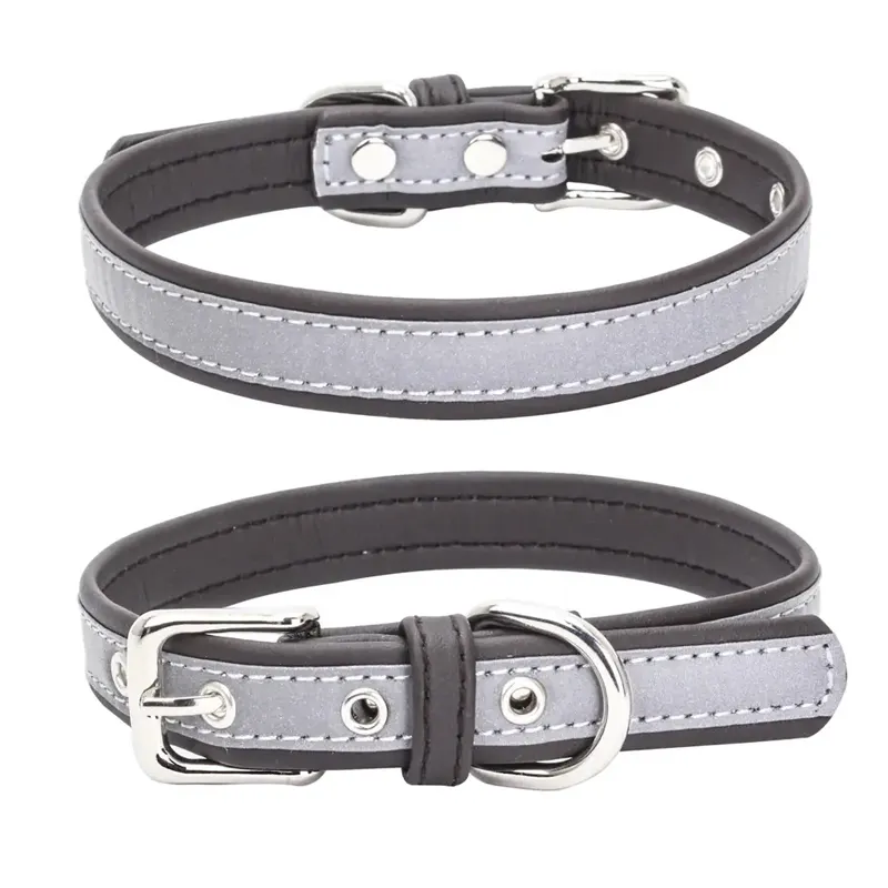 Precio de fábrica, venta al por mayor, personalizado, ancho, resistente, collar de perro de cuero genuino para perros pequeños, medianos y grandes