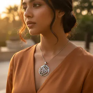 925 <b>Silver</b> Filigree Pendant with Gemstones Fine Jewelry Set for Women - Product Image 2