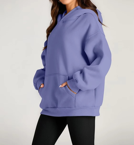 Venta al por mayor de gran tamaño de lana con capucha frontal de logotipo personalizado de las mujeres de gota hombro grueso de punto de alta calidad de invierno Streetwear sudaderas con capucha - Product Image 5