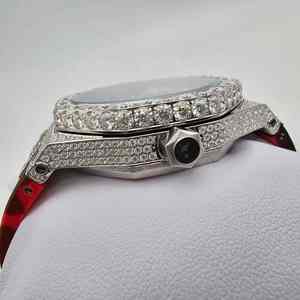 Montre automatique unisexe de luxe à cadran analogique en acier inoxydable avec bracelet en verre taillé en diamant Moissanite, style hip-hop sport glacé - Product Image 2