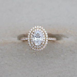 IGI certificado 14K oro sólido doble Halo anillo de compromiso 2.5CTW corte ovalado laboratorio cultivado diamantes romántico Unisex fiesta aniversario - Product Image 1