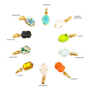 Rainbow Moonstone 12x8mm Colgante hexagonal 18K Oro Vermeil Plata esterlina Prong Fine Charms & Pendants - Product Image 3