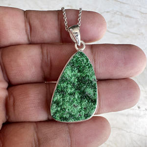 Natural Uvarovite Green Garnet Druzy Pendant 925 Sterling Silver Handmade Bohemian Style Engagement Wedding Gift Party Fine - Product Image 4