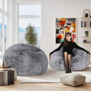 Sedia a sacco imbottita moderna sedia a sacco per soggiorno-tessuto di grandi dimensioni velluto grigio divano Set Set di mobili in porcellana letto per bambini - Product Image 2