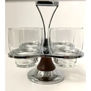 家用餐桌玻璃杯架镜子抛光木材和不锈钢餐厅和酒店器皿玻璃支架