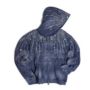 Pull tendance décontracté pour homme, style streetwear, avec capuche, respirant, en mélange polyester/coton, orné de strass, idéal pour l'hiver - Product Image 3