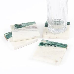 High Quality Marble <b>Green</b> & White Stone <b>Coasters</b> Mats & Pads for Home Office & Restaurant Office Use - Product Image 2
