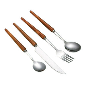 Ensemble de couverts en acier inoxydable avec manches en bois naturel, style vintage, argenterie, vaisselle, ustensiles pour la maison et l'hôtel - Product Image 5