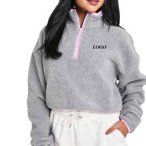 Sweat-shirt pour femme en tissu sherpa, décontracté, avec logo, pour les acheteurs en gros, prix de gros, design avec col zippé quart, design 2026 - Product Image 1