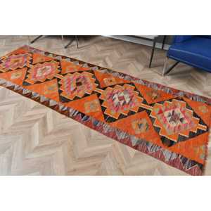 Tapis turc vintage, tapis de couloir 3x9,4 pieds, tapis persan Kilim orange - Product Image 5