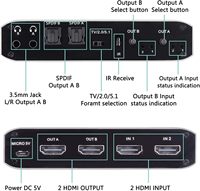 Conmutador de Matriz HDMI SYONG 4K60Hz 2x2 con Extractor de Audio Óptico, Conmutador de Video HDMI, Actualización Automática, HDMI 2.0b/HDCP 2.2, RGB 8:8:8, HDR, 3D