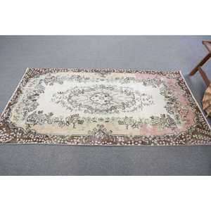 Vintage 3.7x6.46 ft Rug, Turkish Rug, <b>Brown</b> Ikat Rug <b>Wool</b> - Product Image 4