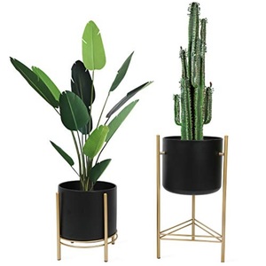 Juego de 2 macetas de flores de metal de calidad superior con soporte terminado chapado en oro para artículo de decoración de fiesta de Navidad de boda - Product Image 1