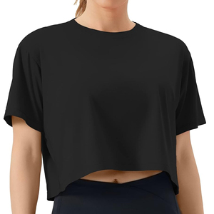 T-shirt oversize en coton de haute qualité pour femmes col rond manches courtes haut court personnalisable Boxy Fit haut court ample pour les femmes - Product Image 2